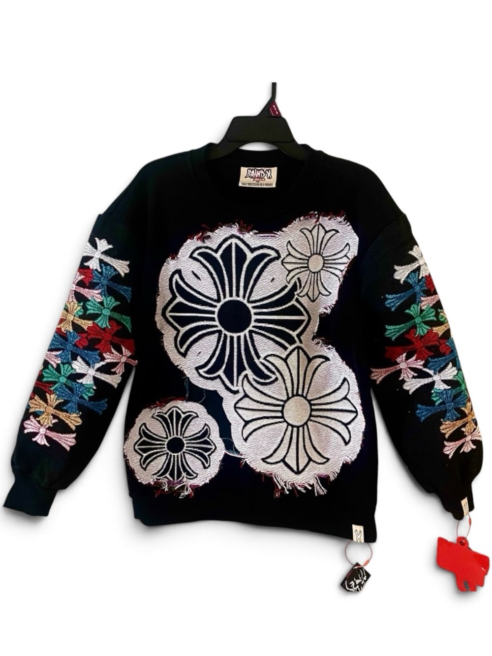 Black Tapestry Sweatshirt with Colorful Embroidery